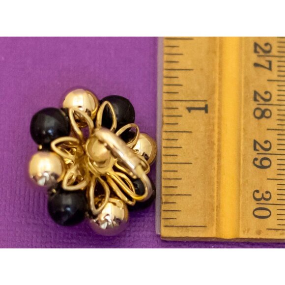 Vintage Black & Gold Tone Intricate Gothic Floral Clip On Earrings by Coro - V24 - Picture 2 of 2